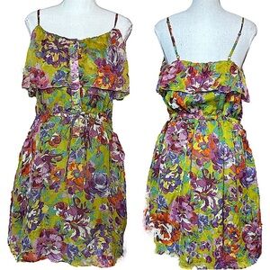 LINE & DOT x ANTHROPOLOGIE: Silk Floral Spaghetti Strap Ruffle Dress -Size Small